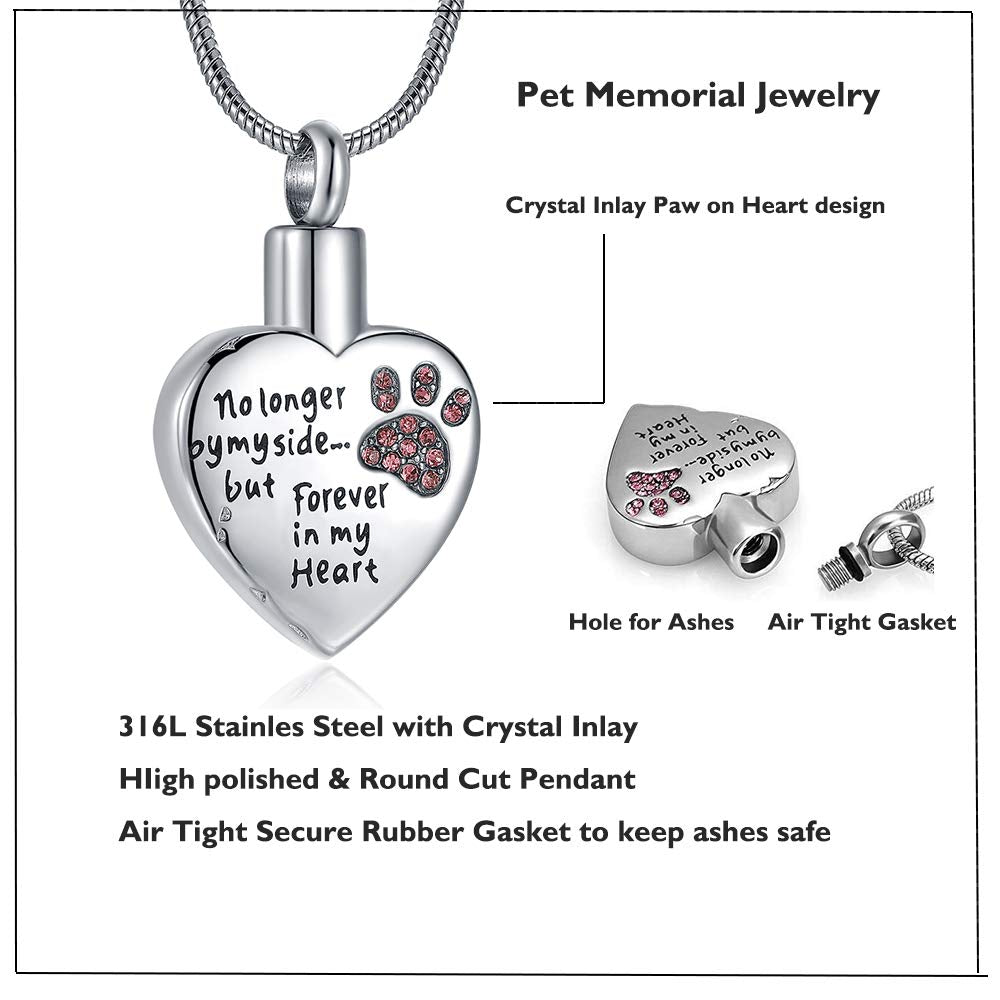 Rimzviux Pet Urn Necklace For Ashes Cremation Jewelry For Ashes Dog Cat Memorial Gift No Longer By My Side Forever In My Heart