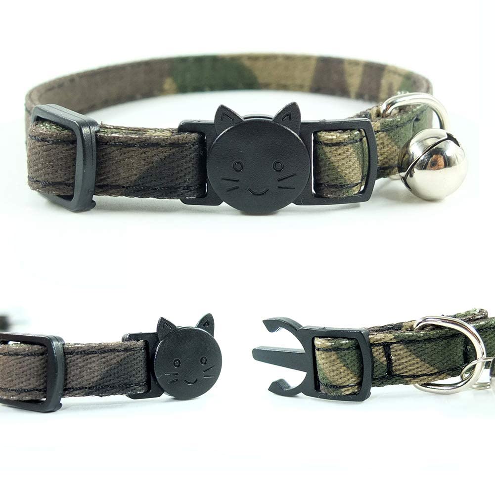 Cat Collar Bowtie With Bell, Quick Release Buckle Safety And Durable Kitties Kittens Cats Breakaway Collar Set Of 2 Pcs(6.8-10.8In) (Camouflage 1&Camouflage 2)