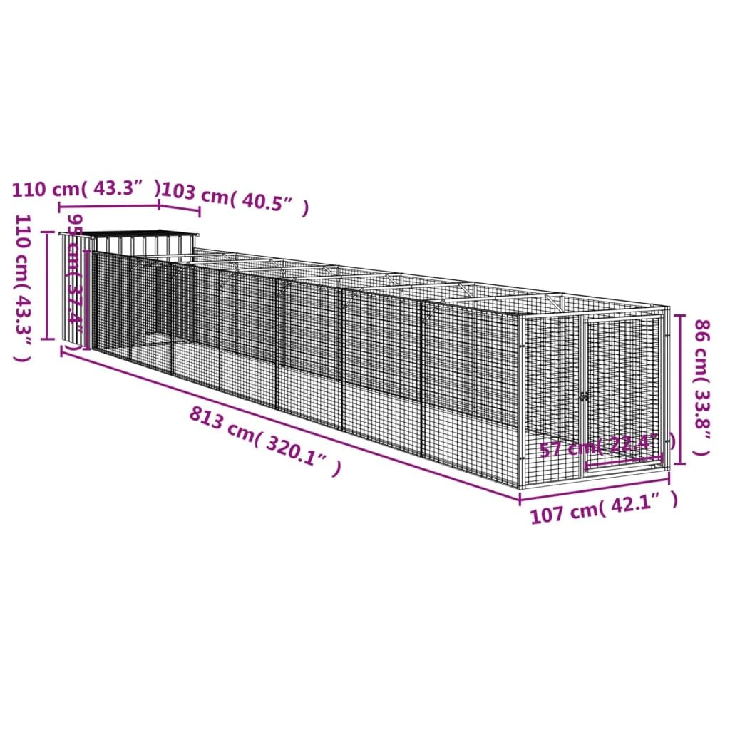 vidaXL Dog House with Run Anthracite 43.3x320.1x43.3 Galvanized Steel