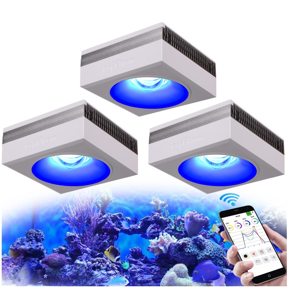 Popbloom 3Pcs Rl90 Aquarium Led Reef Light 300W, Program Full Spectrum Marine Aquarium Led For 50-72Inch Saltwater Coral Sps/Lps Mixed Reef Fish Tanks (3 Lamp With Hang Kit)