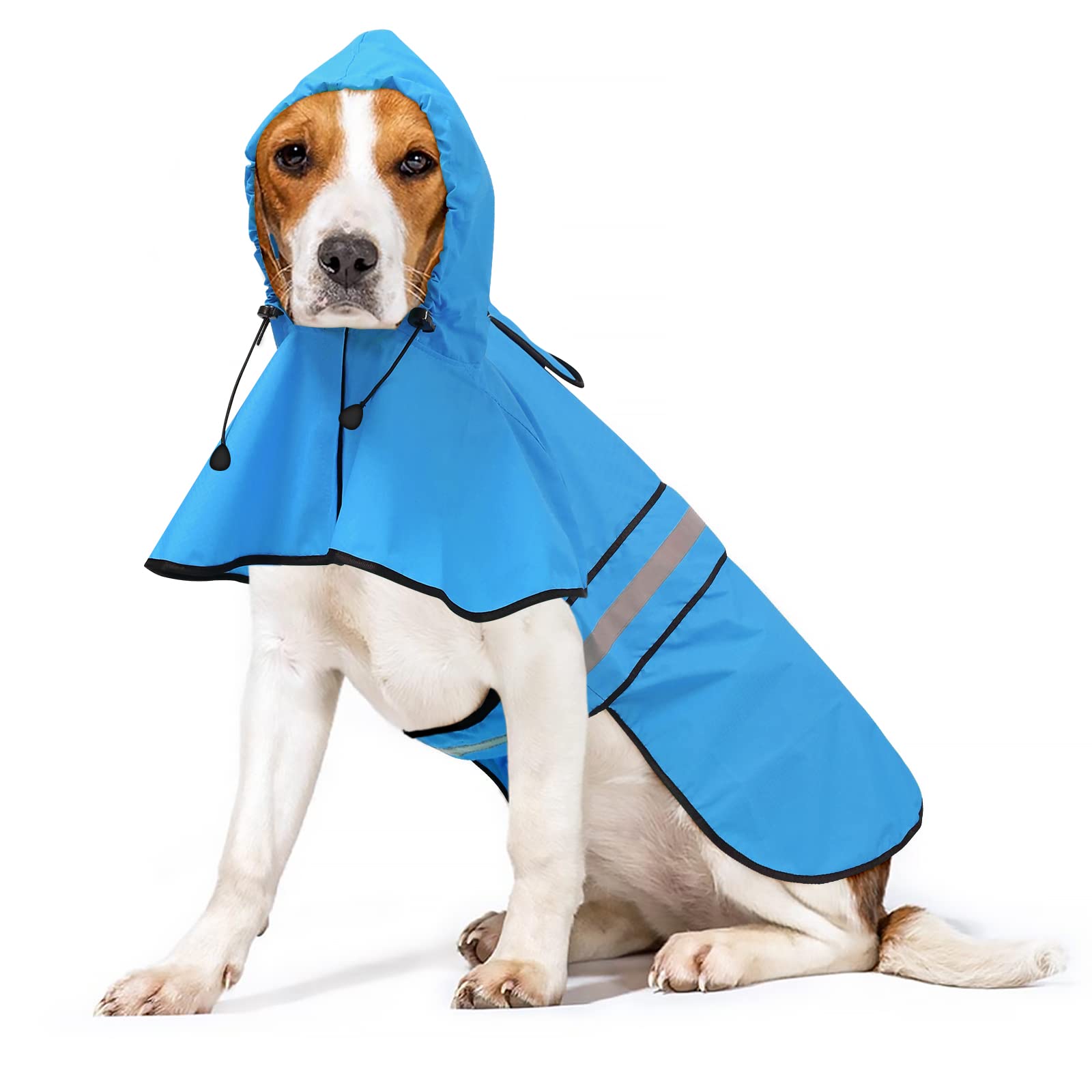 Ezierfy Waterproof Hooded Dog Raincoat - Adjustable Reflective Pet Jacket, Lightweight Dog Slicker Poncho For Small To X- Large Dogs And Puppies (Blue, Large)