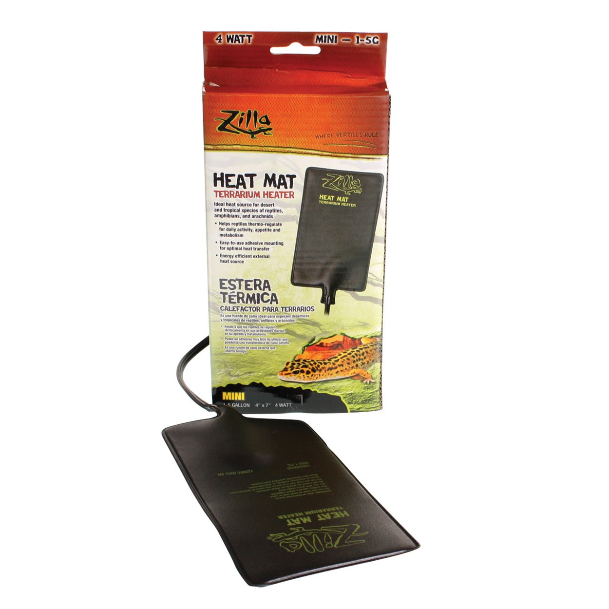 Zilla Heat Mat Terrarium Heater Mini - 4 Watt - 1-5 Gallon Tanks - (4'' X 7'') - Pack Of 2