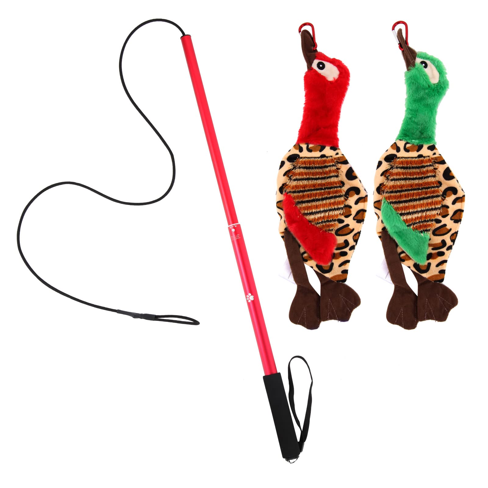 Amyese Interactive Dog Toys - Extendable Flirt Pole With 2Pcs Squeaky Plush Toy Tugs Red Green For Dog Outdoor Entertainment, Train And Exercise