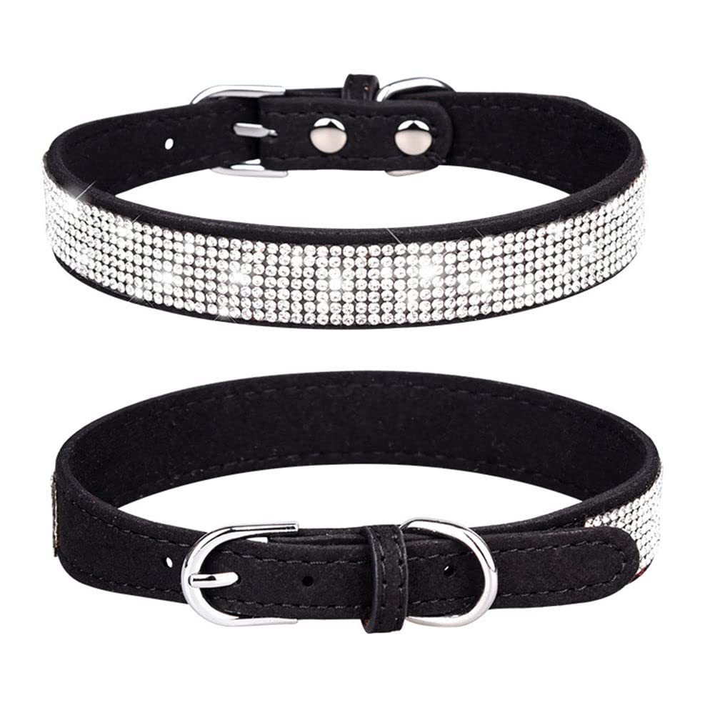 Cute Dog Collar With Bling Rhinestone, Fancy Crystal Diamond Glitter Pretty Jewel Soft Cat Collars For Small Medium Large Breed Dogs Girl Female Pet Puppy Kitten Terrier, Black Xxs