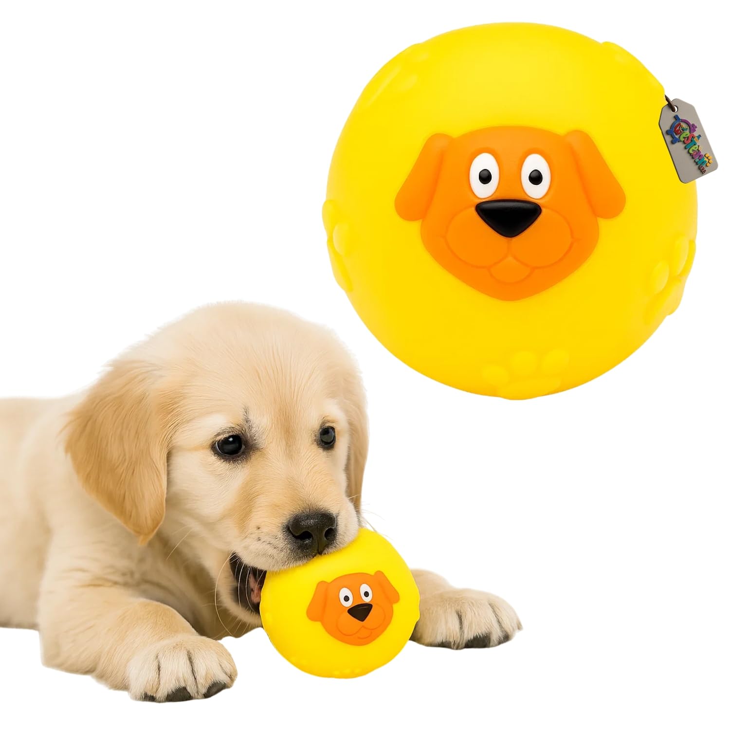 Western Era Dog Face Ball Squeaky Toy for Dogs | ChewResistant Rubber Toy with Funny Cartoon Dog Face | Interactive Sound Ball 