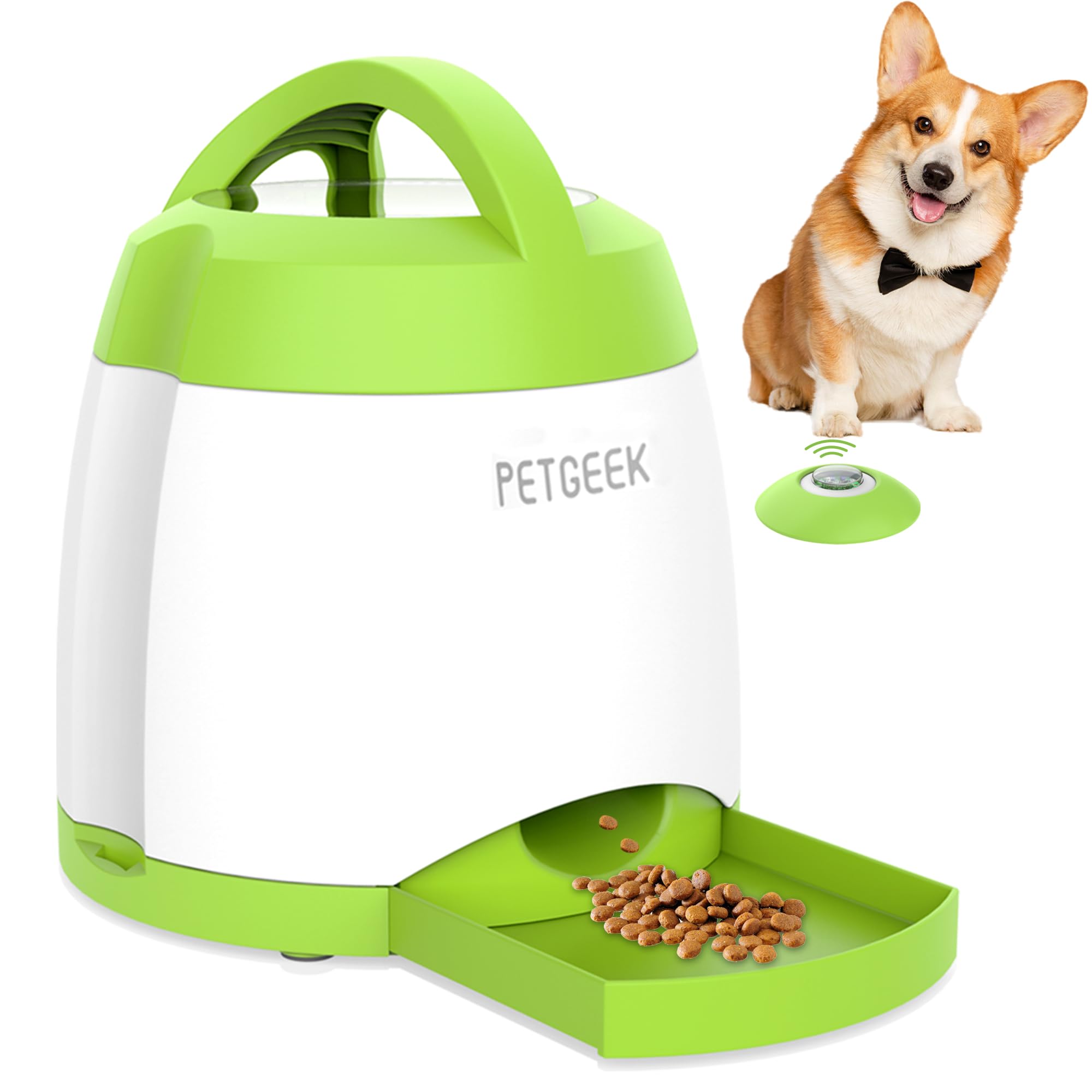 PETGEEK Dog Food Dispenser Toy, Interactive Pet Toys Treat Dispensing for IQ Training, Automatic Dog Treat Dispenser with Button