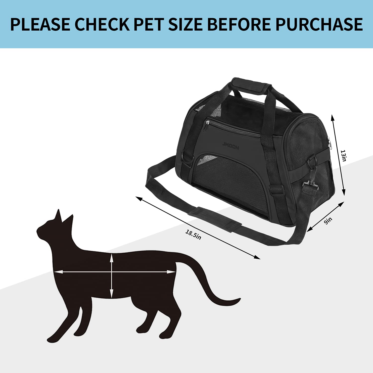 Jmoon Cat Carrier Soft-Sided Airline Approved Pet Carrier Bag,Pet Travel Carrier For Cats,Dogs Puppy Comfort Portable Foldable P