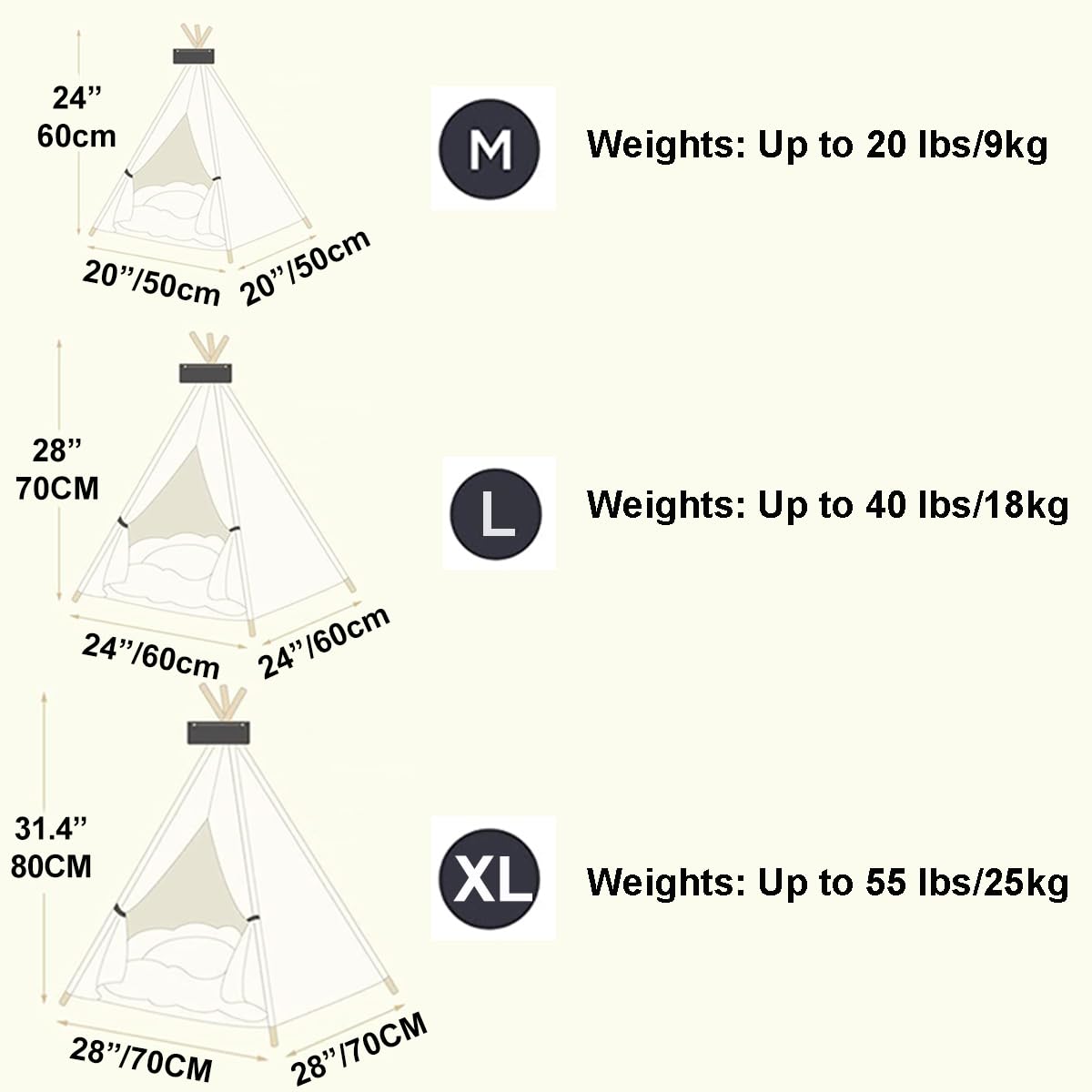 Anppex 24-Inch Dog Teepee Tent Indoor,M Size Pet Tent Bed For Small Dogs And Cats,Indoor Dog House With Thick Cushion,White