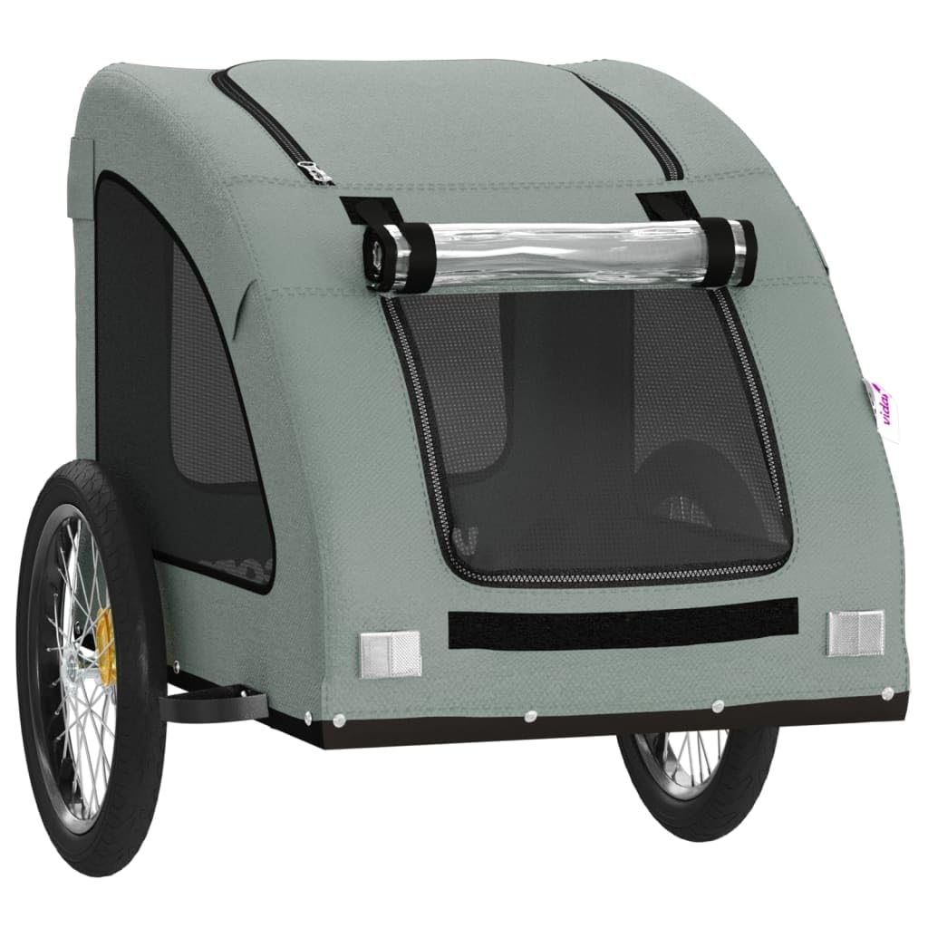 vidaXL Pet Bike Trailer in Gray- Oxford Fabric & Iron Build with PVC Cover, Mesh Windows, Reflective Elements, and Versatile Transport Use