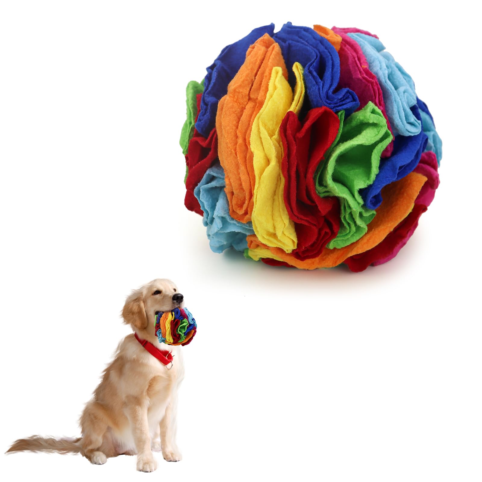 Andiker 5.9'' Snuffle Ball for Dogs, Plush Colorful Interactive Snuffle Ball Hide Treat Dog Puzzle Toy for Relieving Boredom and