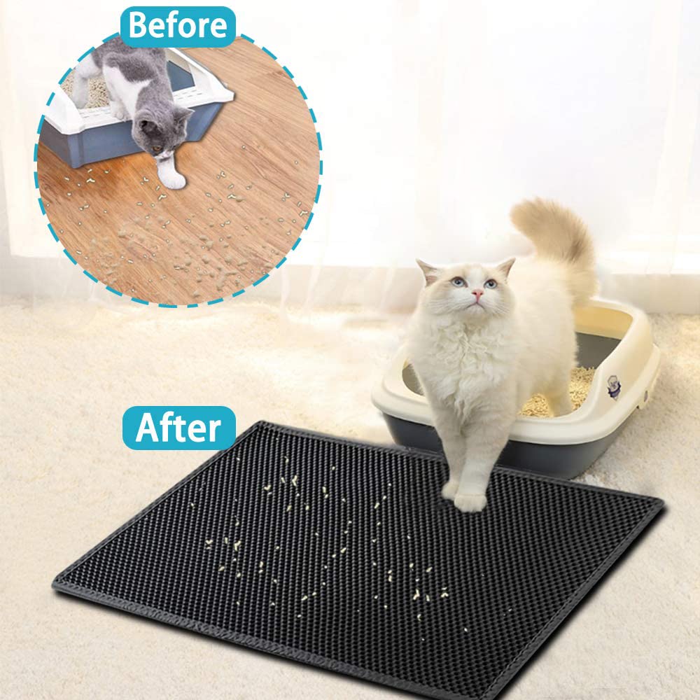 Large Cat Litter Box Mat: Easy Clean Kitty Litter Trapping Mat for Floor, Plastic Cat Box Pad (24 * 30in-Brown-1)