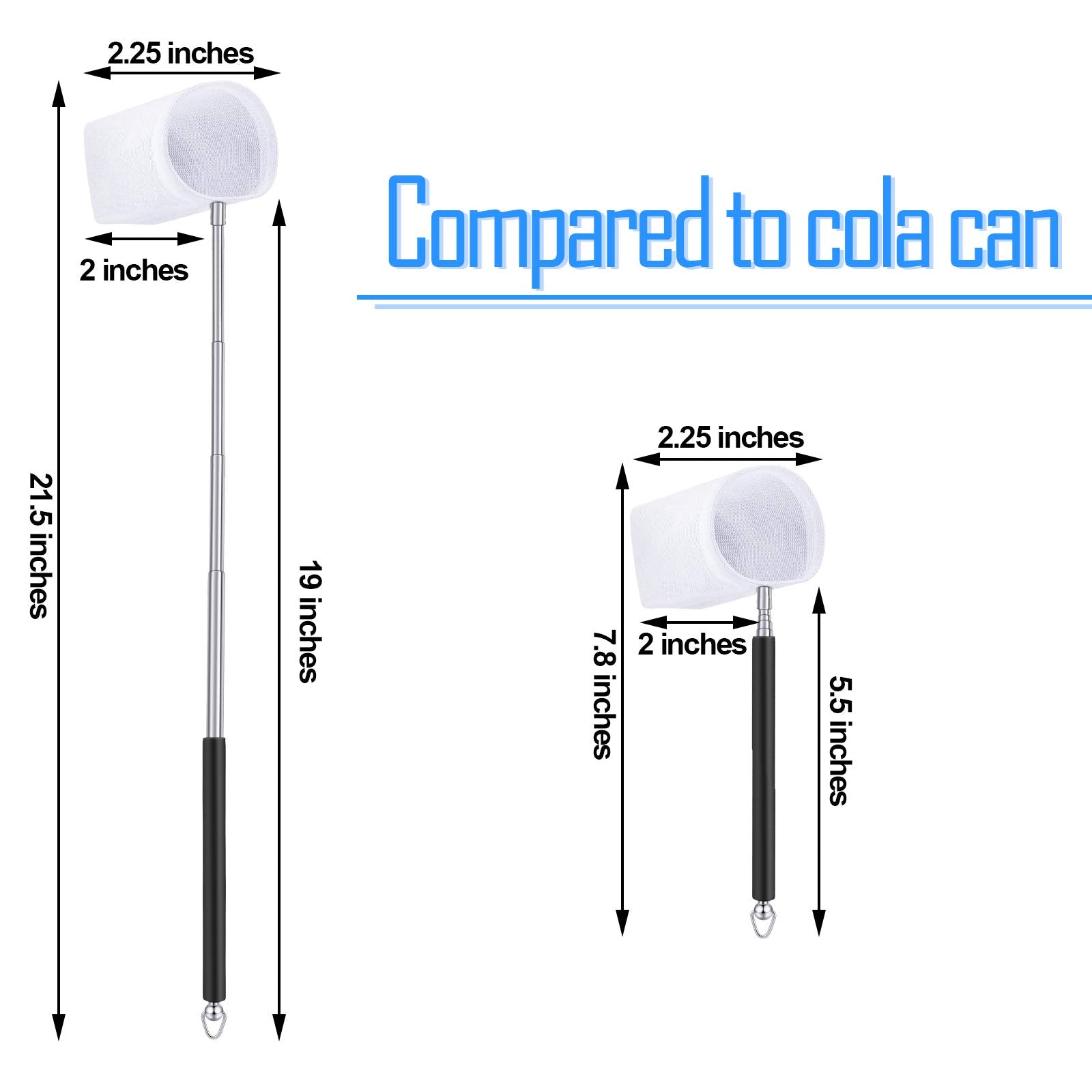 2 Pieces Fish Tank Shrimp Net Extendable Handle Shrimp, Aquarium Stainless Steel Small Fishing Net with Adjustable Handle for Po