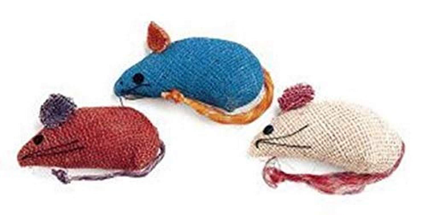 Ethical 3-Inch Burlap Mice Cat Toys In Assorted Colors, 3-Pack