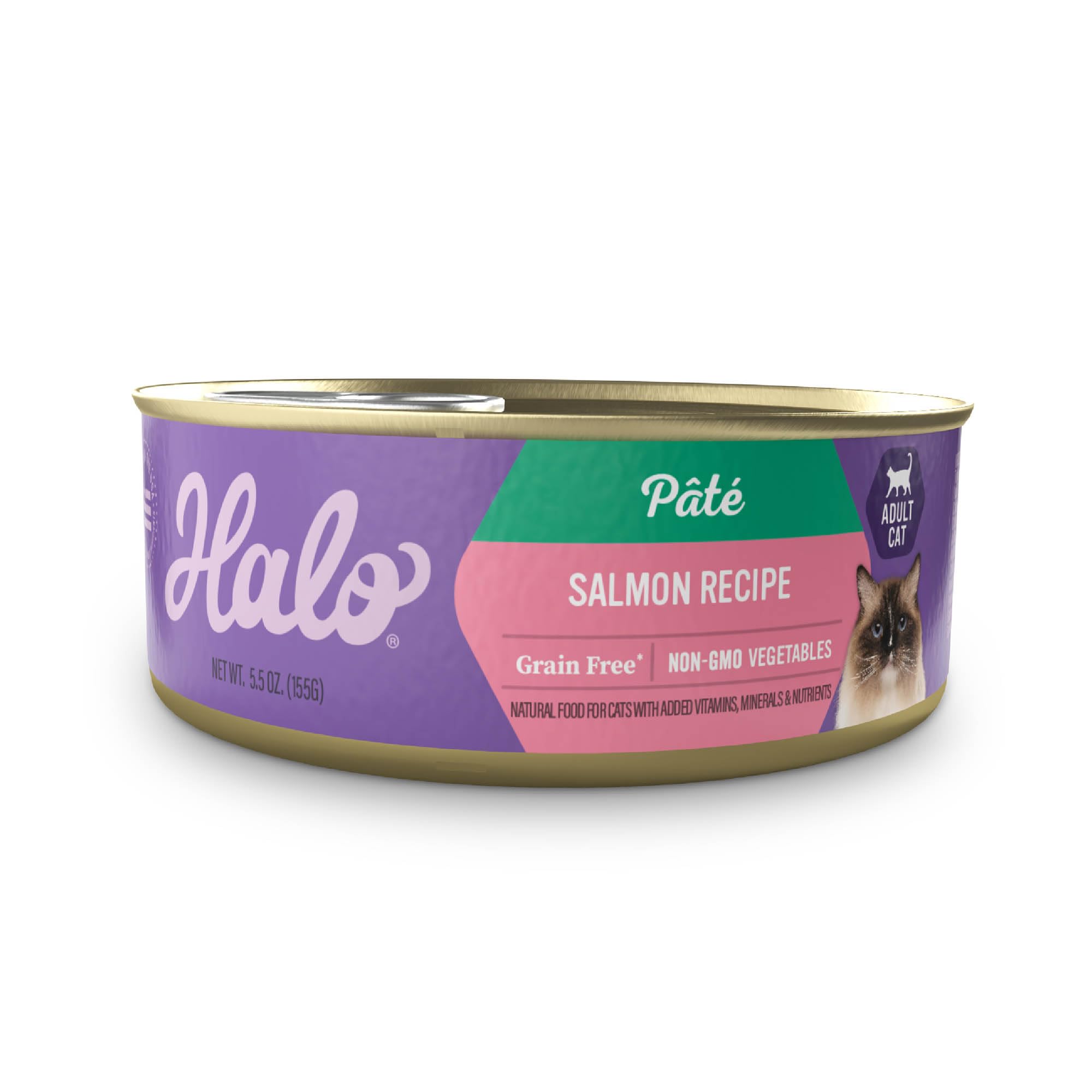 Halo Purely For Pets Halo Indoor Wet Cat Food, Grain Free, Salmon Pate, 5.5 Ounce (Pack of 12)