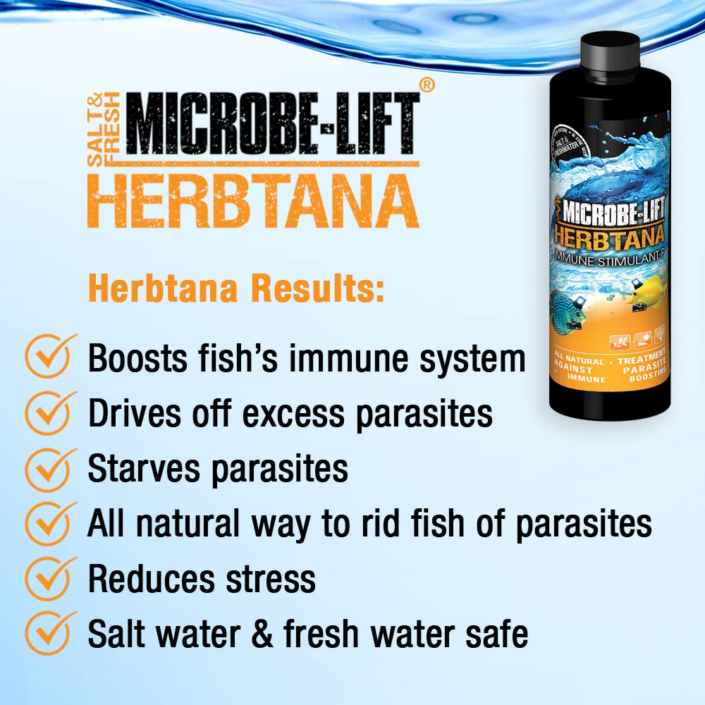 MICROBE-LIFT HERB16 Herbtana Immune Booster and Natural Parasite Remover for Freshwater and Saltwater Home Aquariums and Fish Ta