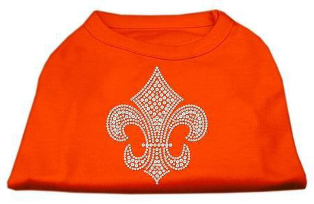 Pet Dog & Cat Shirt Rhinestone, &quot;Silver Fleur De Lis&quot; Orange XS (0-3 lbs.)