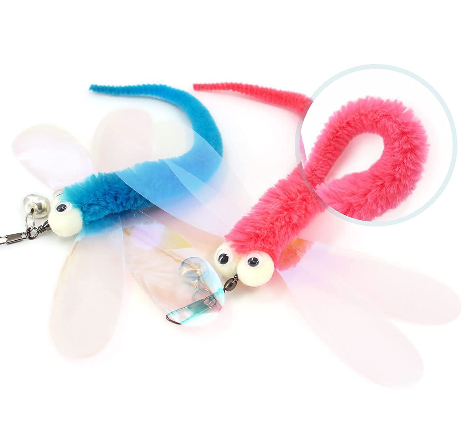 Hokoad Cat Big Eye Dragonfly Toys Replacement Cat Toy Wand Refills, 6 Pieces Big Eye Dragonfly Cat Toy Feathers Refill, Interact