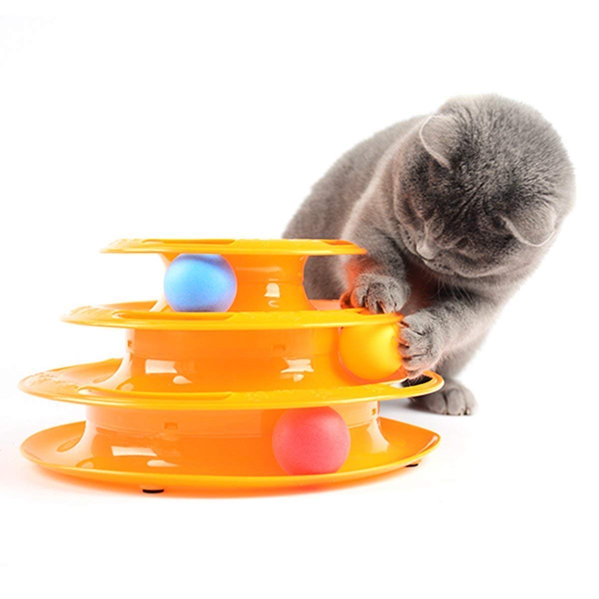 Rvpaws Plastic Tower Of Tracks Cat Turntable Toy With Balls Pet Amusement Interactive Board Game Toys (Colour May Vary)