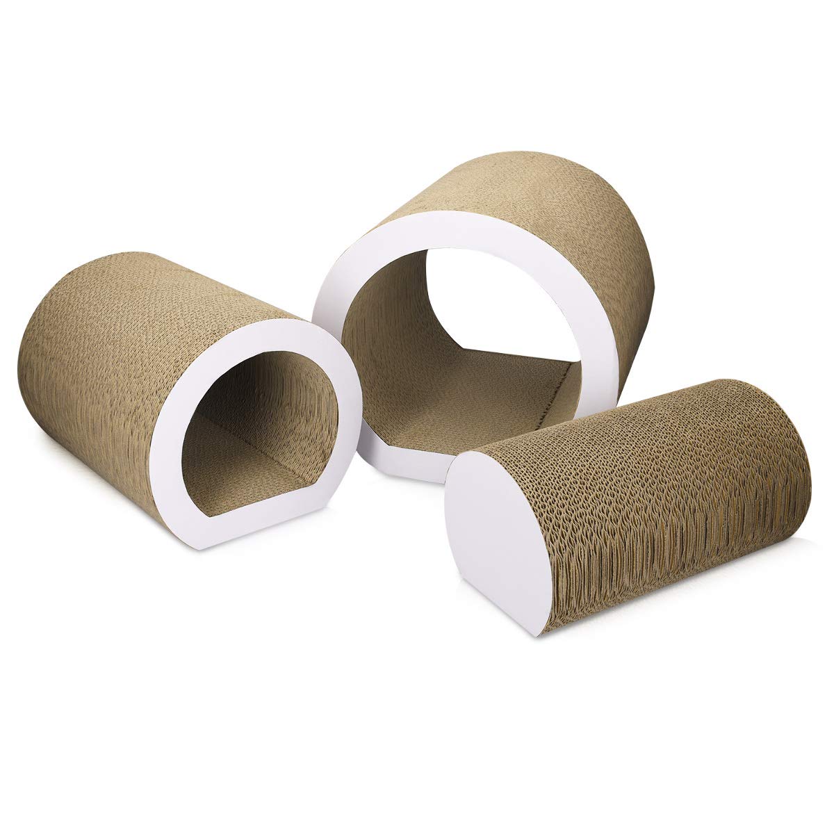 Navaris Cat Tunnel Scratcher Set (3-Pieces) - Corrugated Cardboard Paper Scratching Board Tubes And Roll Toy For Cats - Scratch, Lounge, Hide And Play