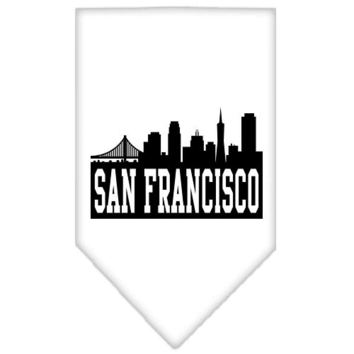 Pet and Dog Bandana Screen Printed, &quot;San Francisco Skyline&quot; White Large