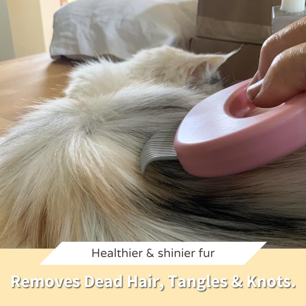 Leo'S Paw The Original Pet Hair Removal Massaging Shell Comb Soft Deshedding Brush Grooming And Shedding Matted Fur Remover Dematting Tool For Long And Short Hair Cat Dog Puppy Bunny (Pink)