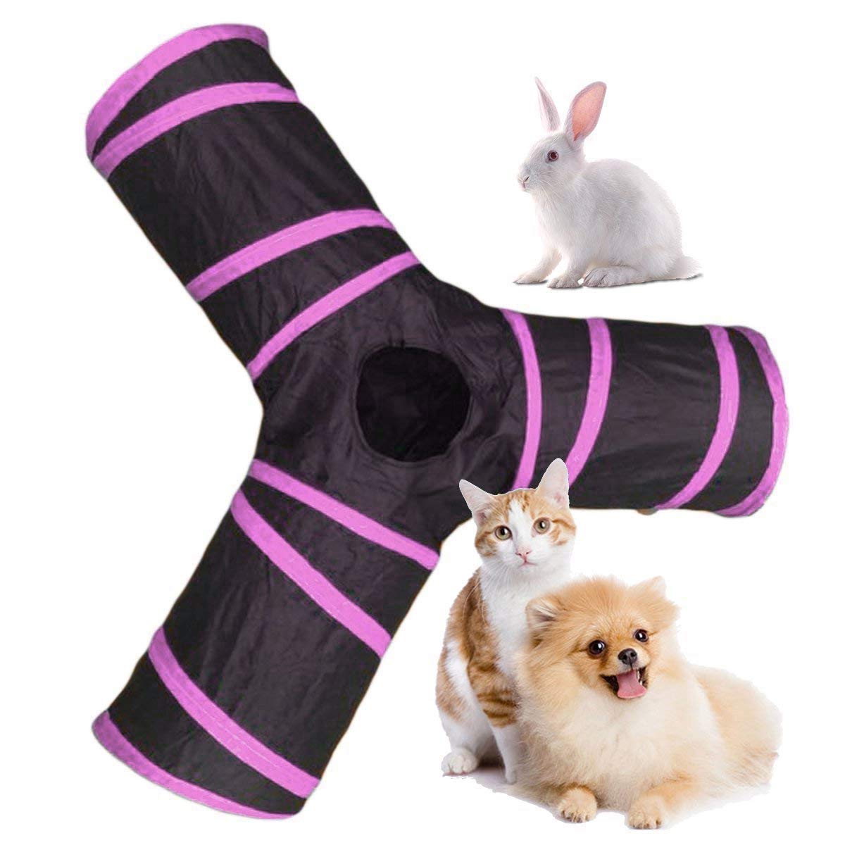 Psk Pet Mart Giant Size Joyful Cat Tunnel Toy 3 Way Collapsible For Indoor & Outdoor Play With Hanging Toy Ball For Cat, Rabbit,