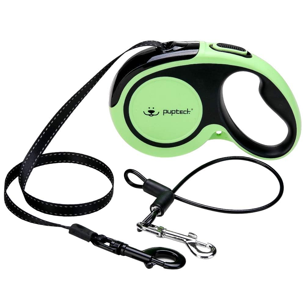 Pupteck Chew Proof Retractable Dog Leash For Up To 110Lbs Small Medium Large Dogs, 16Ft Reflective Extendable Dog Leash With 15In Durable Wire Rope For Training Walking Green
