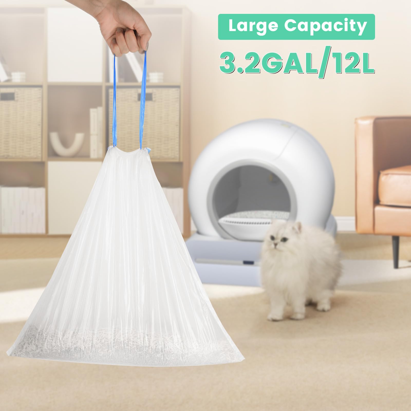 80 Count Waste Bags For Self Cleaning Cat Litter Box, 17.8 X 17.8 Inches Replacement Extra Large Liners, 4 Rolls Of Drawstring T