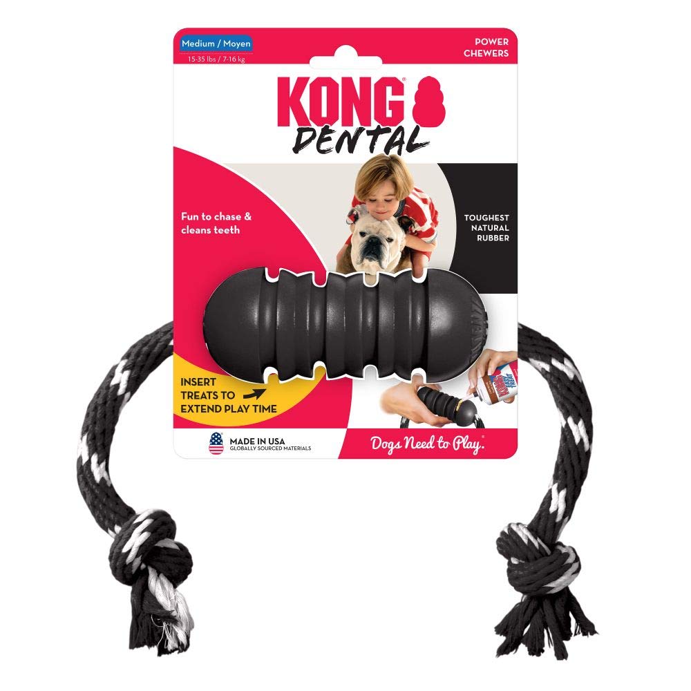 Kong Extreme Dental W/Rope Dog Toy - For Dental Care - Stuffable Chew Toy - Provides Chewing Outlet - Cleans Teeth & Gums - Made