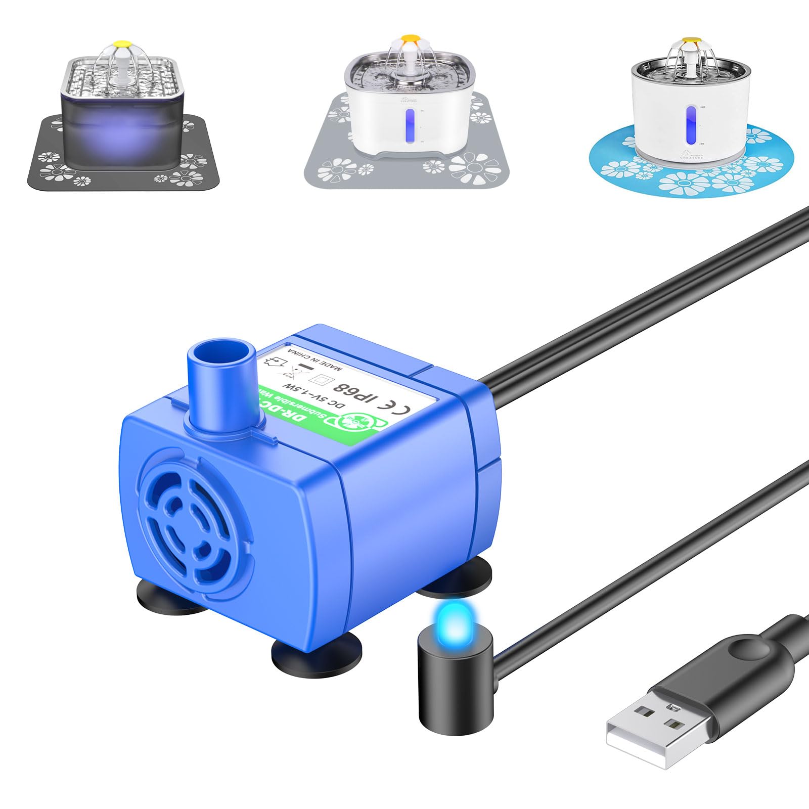 Cat Fountain Pump Replacement, Upgraded Smart Cat Water Fountain Pump For Round And Cubic Cat Fountain, Intelligent Pet Fountain Pump (The Adapter Is Not Included)