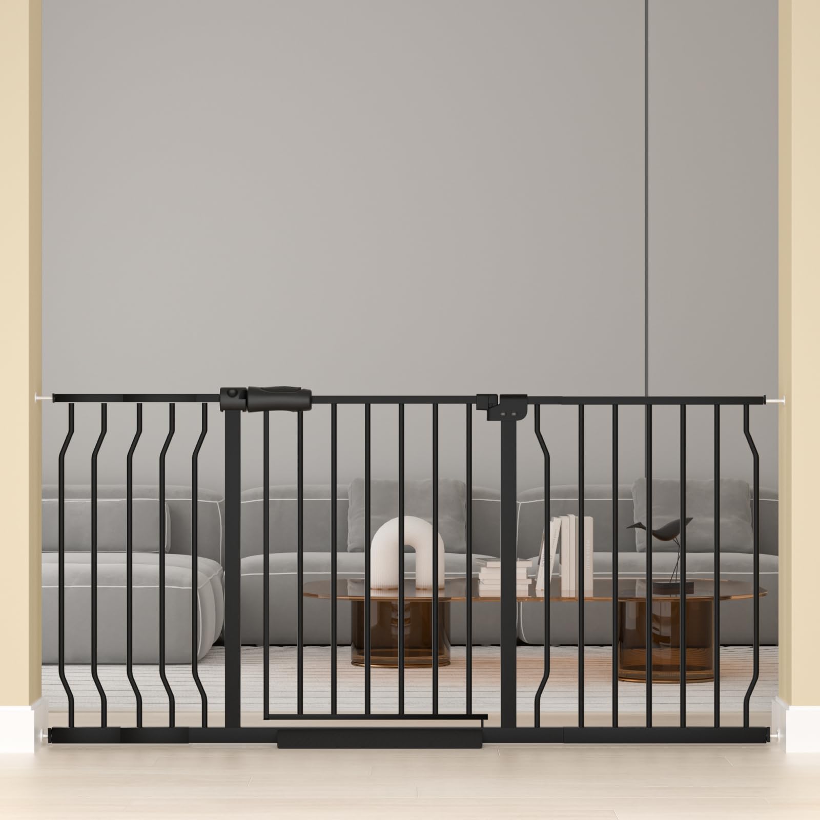 HOOOEN Extra Wide Baby Gate Extra Wide Extra Tall Dog Gates for Stairs Doorways Black Metal Tension Indoor Safety Gates with Pre
