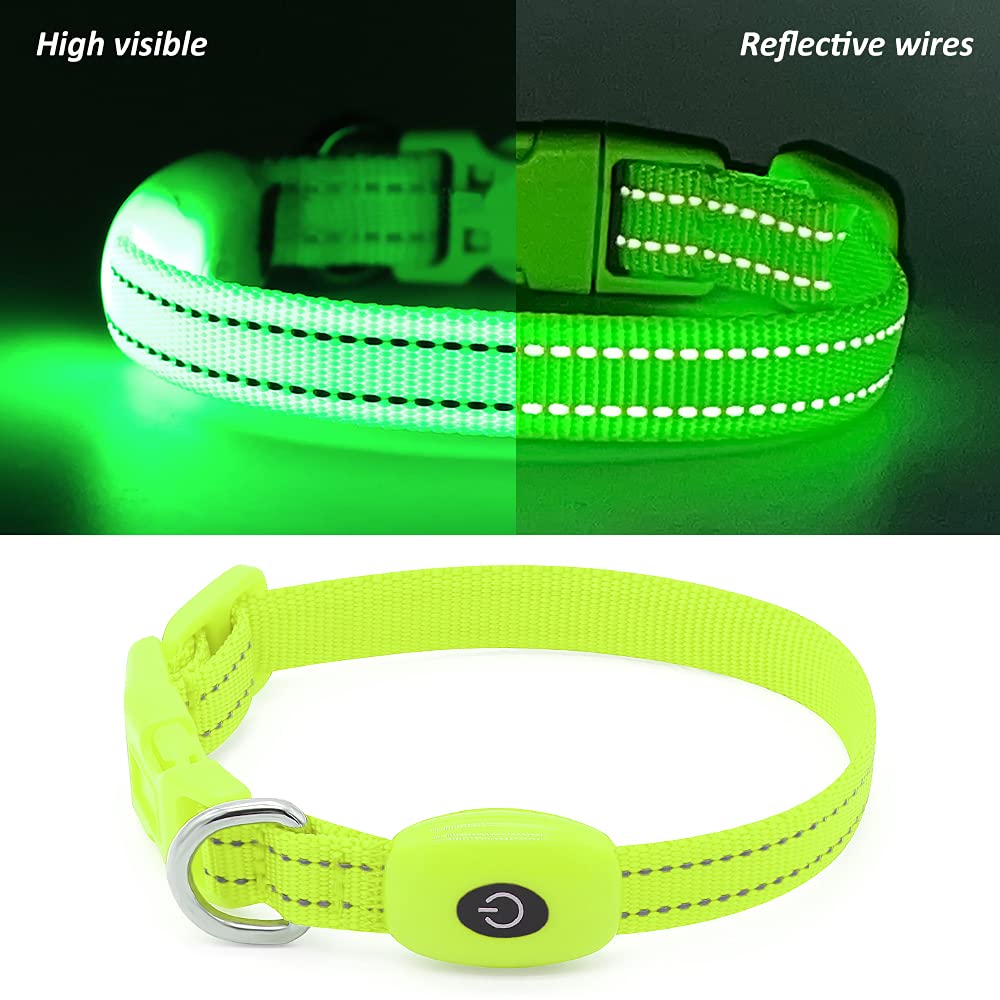 Puppy Led Dog Collar, Usb Rechargeable Light Up Collar, Lightweight Nylon Glowing Dog Collar For Your Small Pups& Cats(Green, X-Small)
