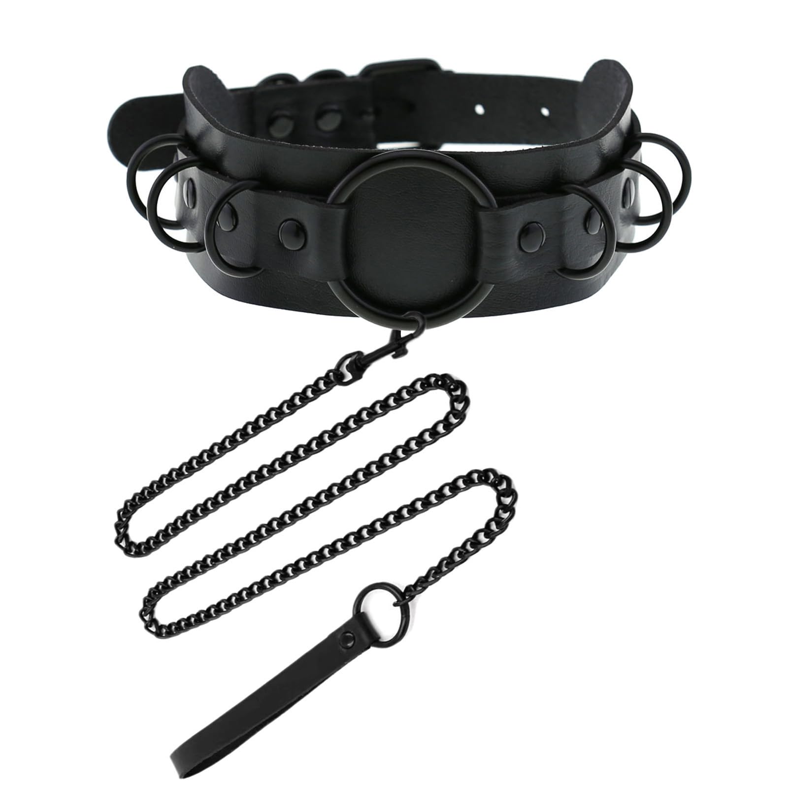 Tosmifairy Black Faux Leather Gothic Choker Collar For Dog Cat With Leash,Cosplay Necklaces And Hauling Chains,Adjustable Pet Ne