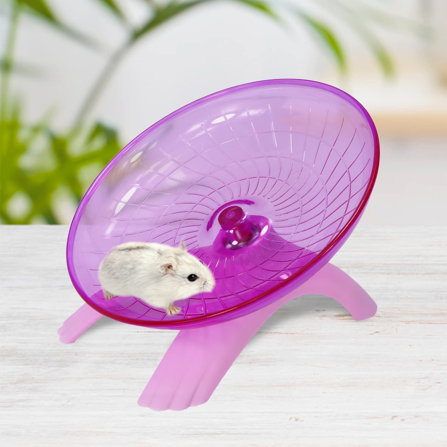 Hamster Flying Saucer Silent Running Exercise Wheel For Gerbil Rat Mouse Hedgehog Small Animals (Pink)