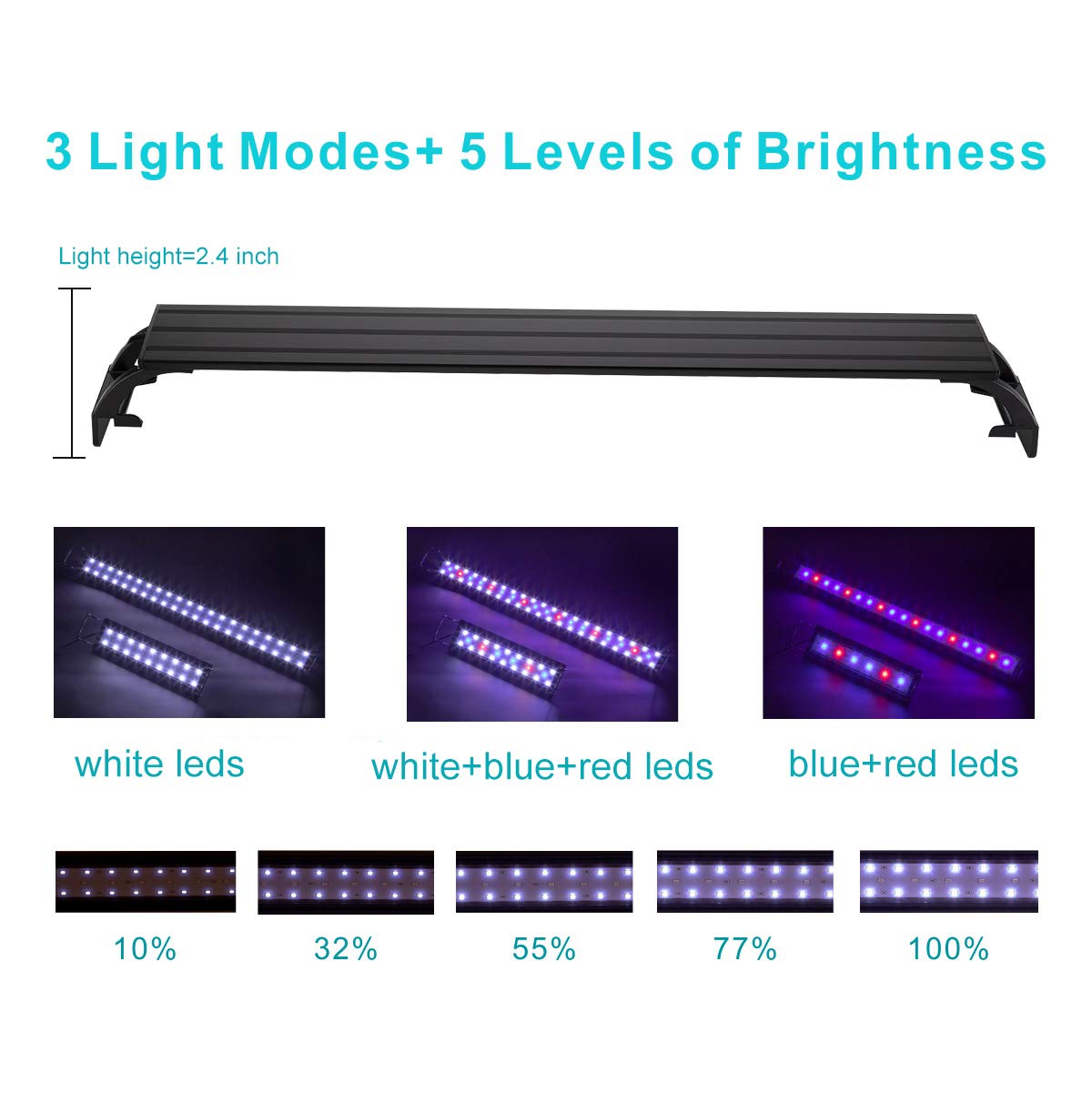 Hygger 20W Full Spectrum Aquarium Light With Aluminum Alloy Shell Extendable Brackets, White Blue Red Leds, External Controller,