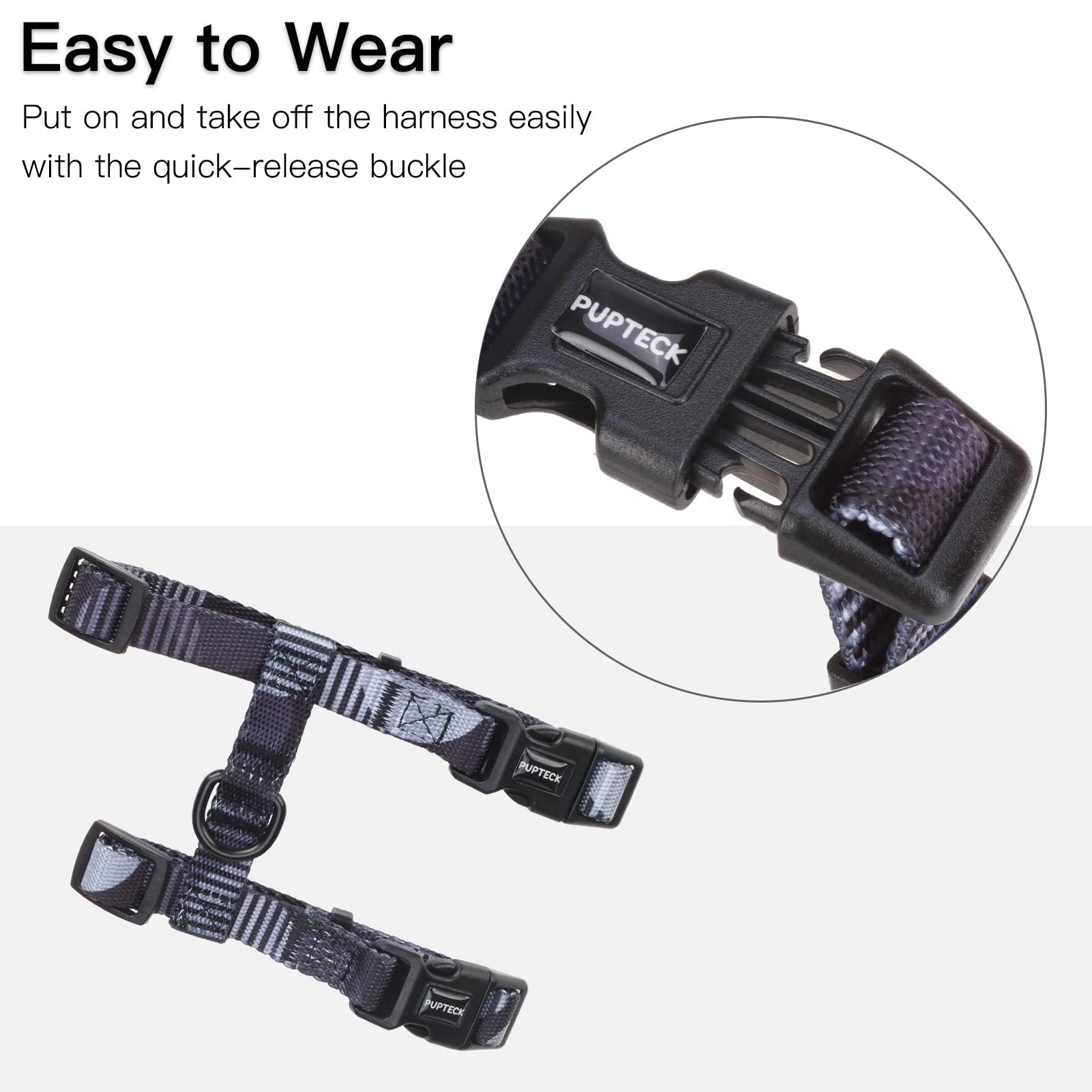 Pupteck Adjustable Cat Harness And Leash Set Escape Proof Kitten Strap Collar For Walking Travel, Printed Dark Grey