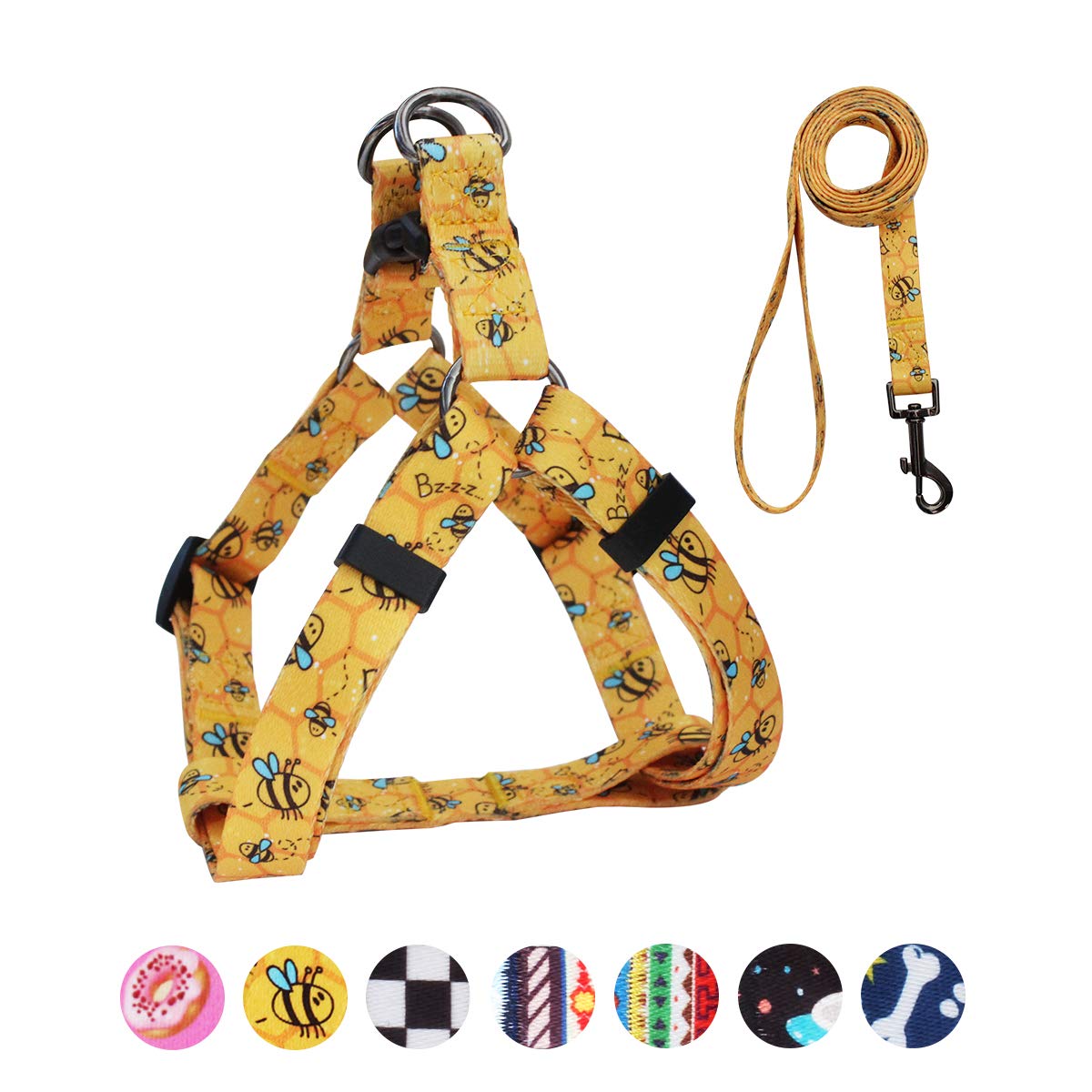 Qqpets Dog Harness Leash Set Adjustable Heavy Duty No Pull Halter Harnesses For Small Medium Large Breed Dogs Back Clip Anti-Twist Perfect For Walking (L(23'-32' Chest Girth), Yellow Bee)