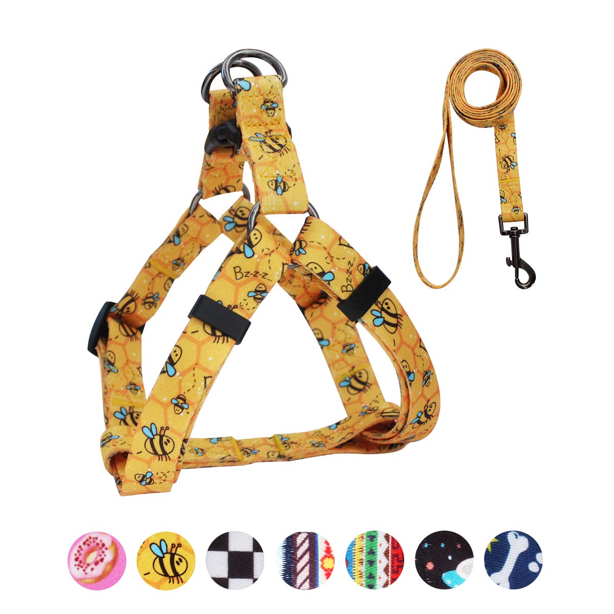 Qqpets Dog Harness Leash Set Adjustable Heavy Duty No Pull Halter Harnesses For Small Medium Large Breed Dogs Back Clip Anti-Twist Perfect For Walking (M(19'-26' Chest Girth), Yellow Bee)