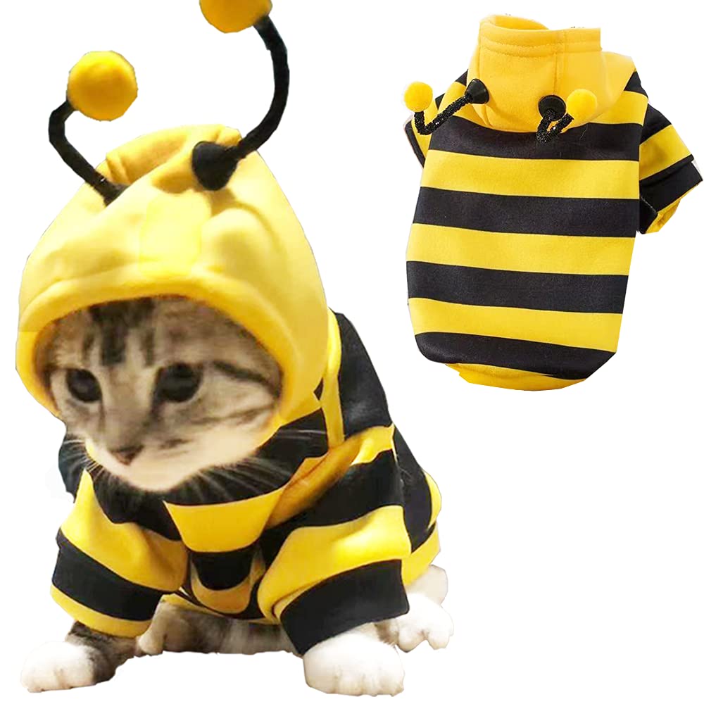 Anelekor Funny Dog Hoodies Sweatshirt Holiday Cat Sweater Warm Dog Clothes For Small Dog Yellow Cat Outfit Puppy Hooded Coat Pet Bee Costume For Halloween Christmas (Yellow,Medium)