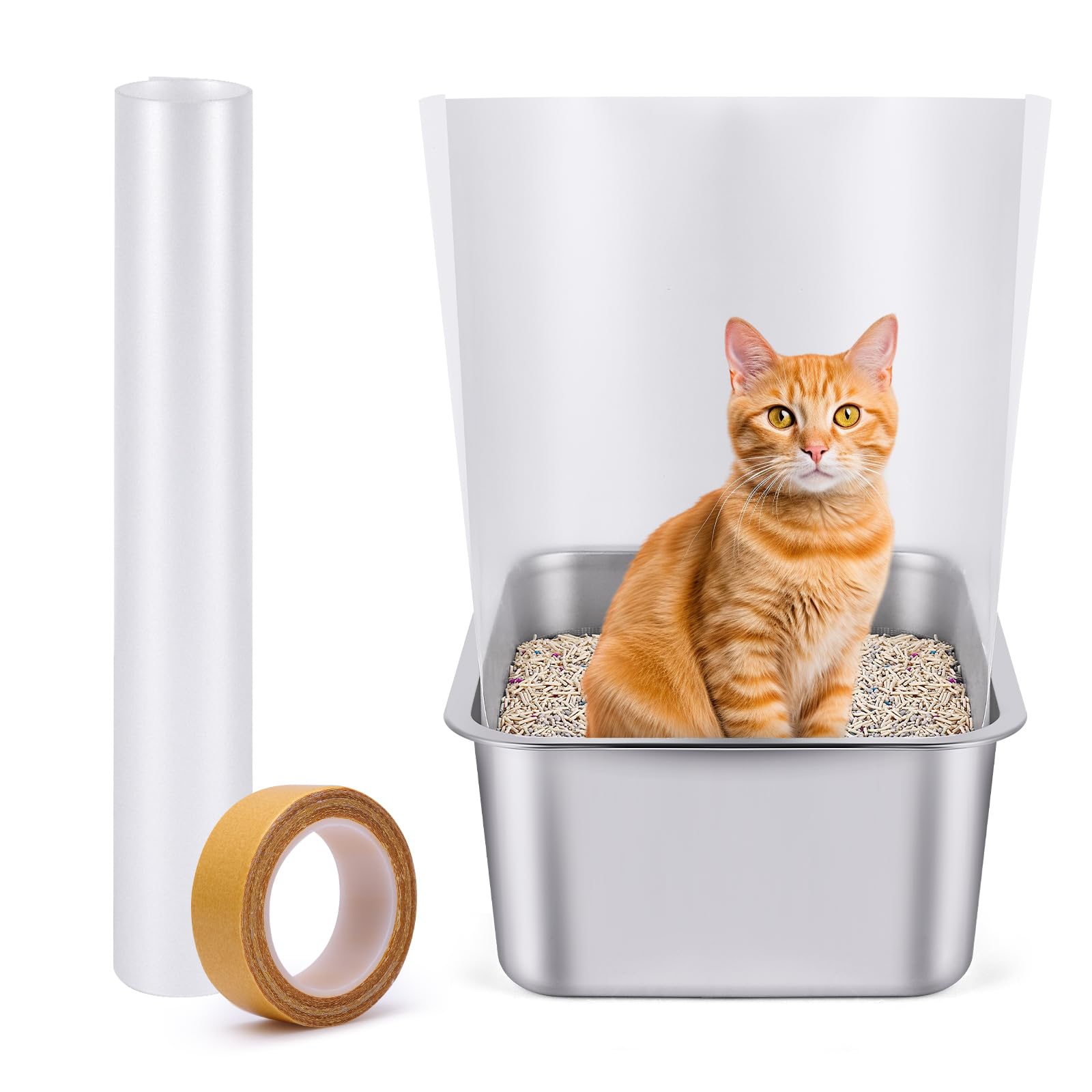 Cat Litter Box Pee Shields, One-Piece Seamless, Cuttable 70.8' X 15.8' Oversized Panel, Transparent, Easy To Clean, 16.4Ft Sup