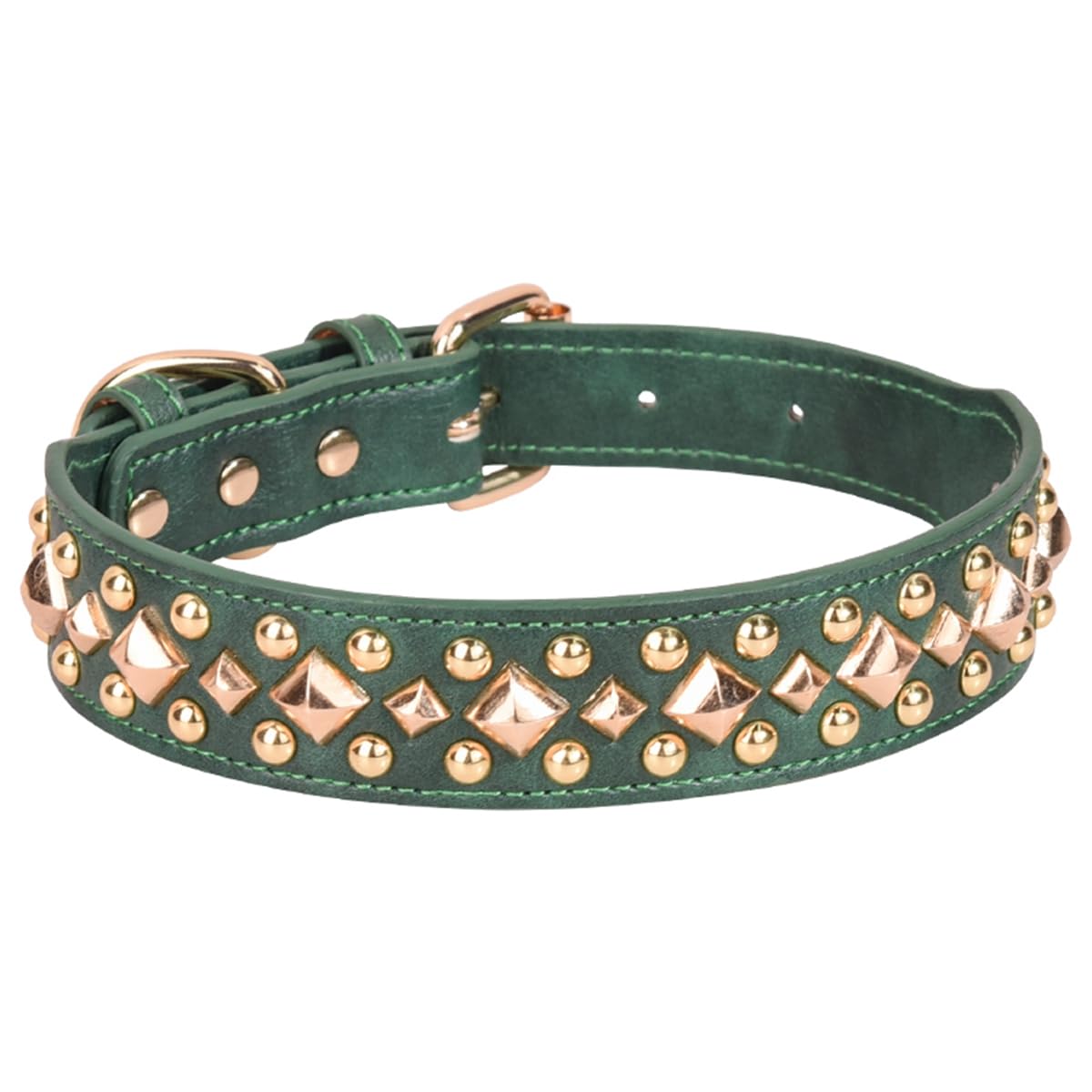 Serijoars Spiked Dog Collar Soft Pu Leather Mushrooms Rivet Spike Studded Dog Collar Adjustable Puppy Collars (L, Green3)