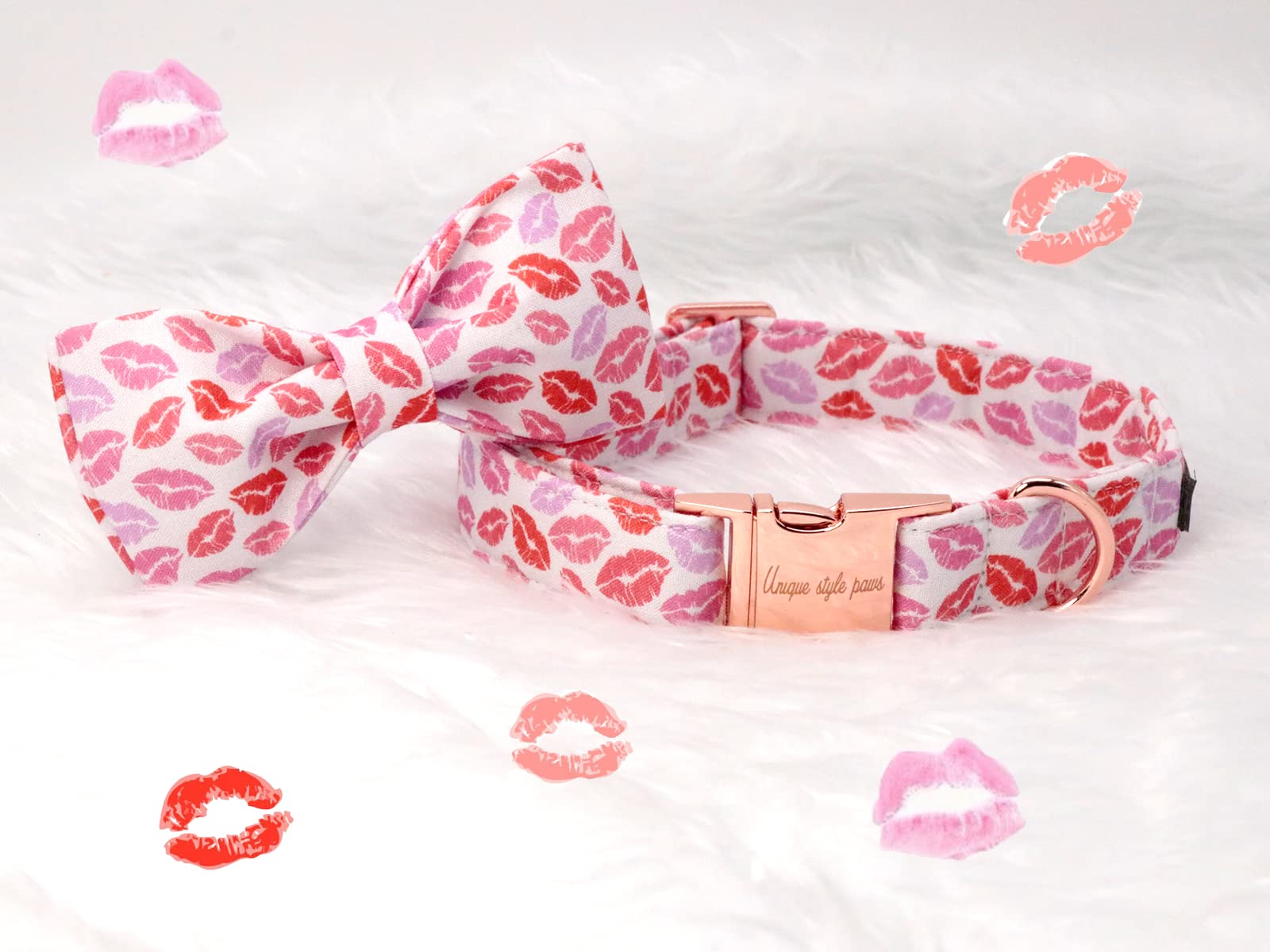 Unqiue Style Paws Valentine'S Lips Dog Collar, Soft And Cute Dog Bow Tie, Holiday Durable Pet Collar With Bow Adjustable Collar For X-Small Puppy