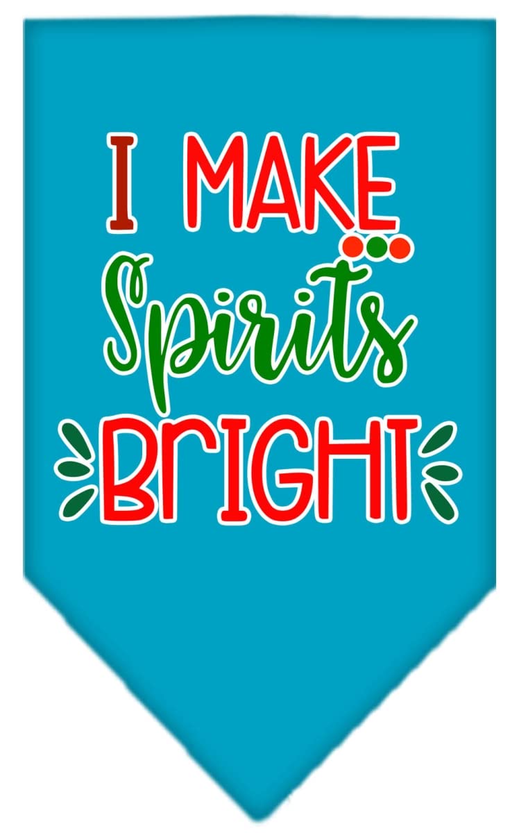 Christmas Pet and Dog Bandana Screen Printed, &quot;I Make Spirits Bright&quot; Turquoise Large