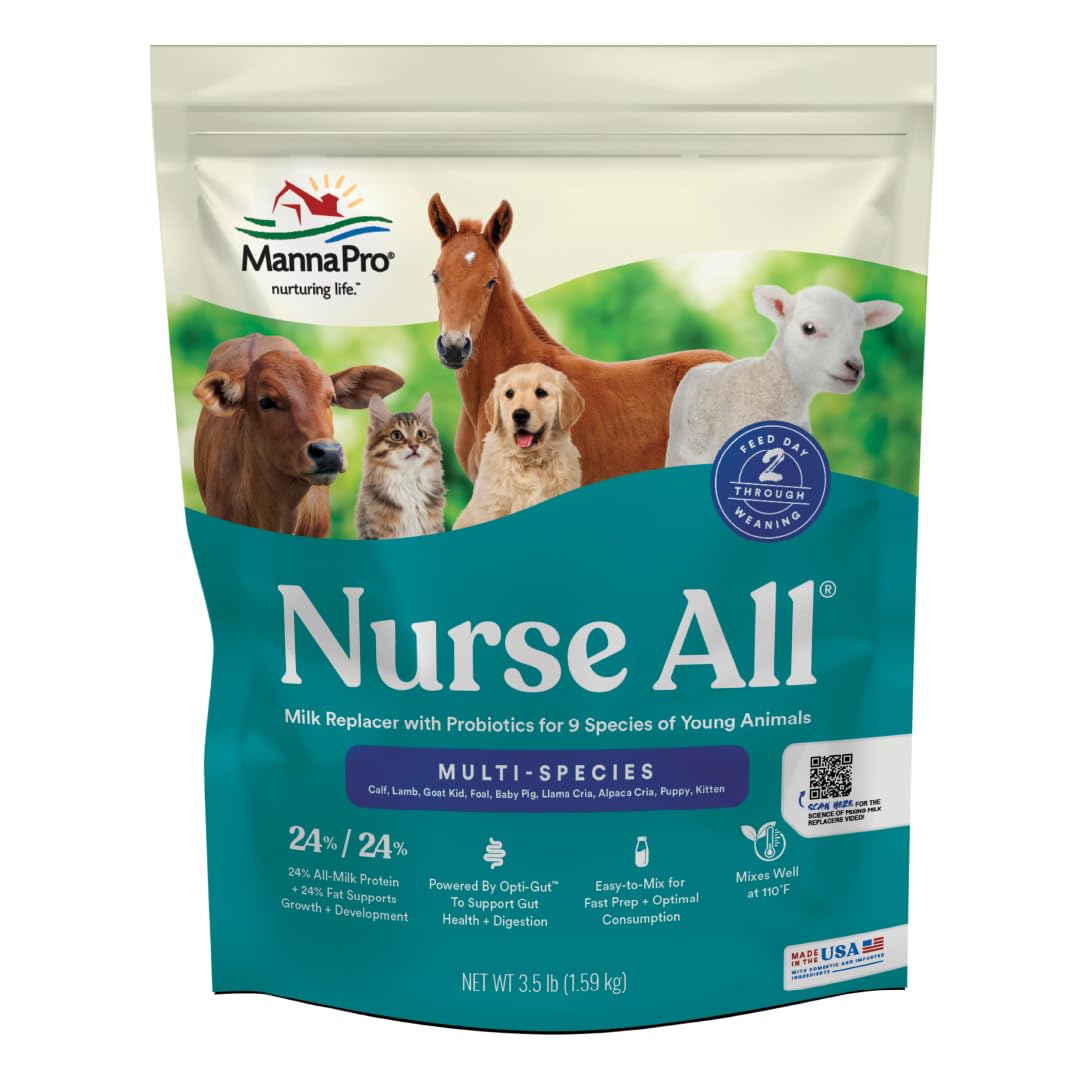 Manna Pro Nurse All Multi-Species Milk Replacer | Great For Calves, Lambs, Goat Kids, Foals, Baby Pigs, Llamas, Alpaca Crias, Puppies & Kittens | Provides Complete Nutrition | 3.5 Lb