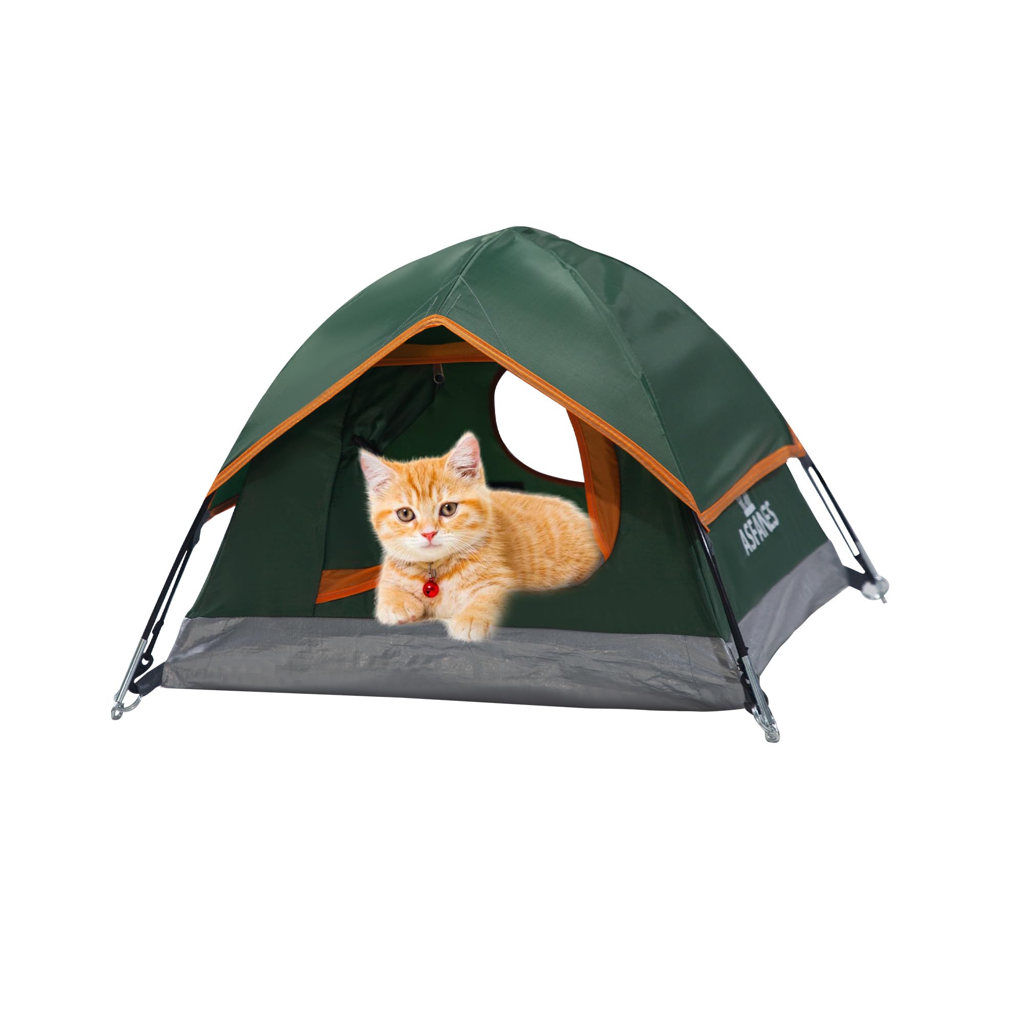 Asfanes Pet Camping Tent, Outdoor Waterproof Cat House 21.6X21.6X14.9'', Army Green, S.