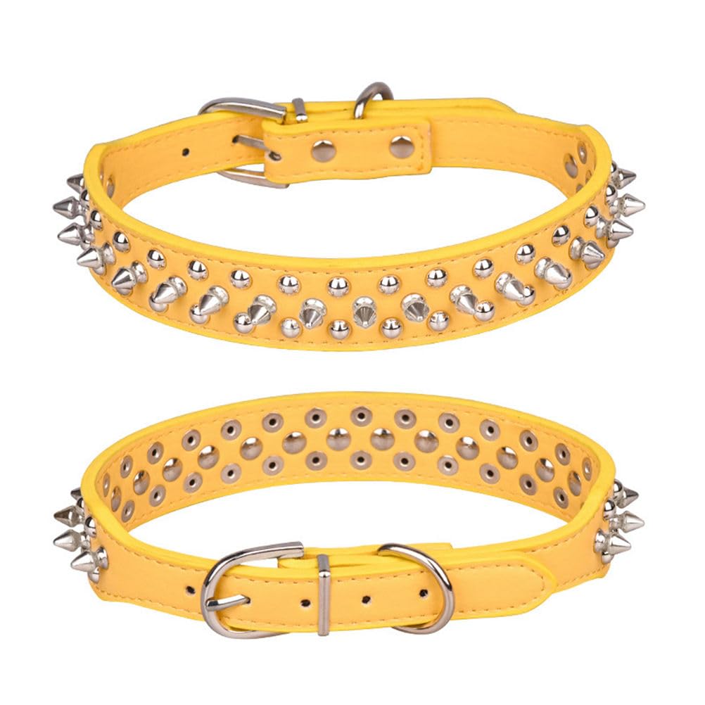 Yellow Puppy Spike Collar, Mushrooms Rivet Spiked Dog Collar Anti-Bite Studded Protective Pet Neck Faux Leather Cat Collars For
