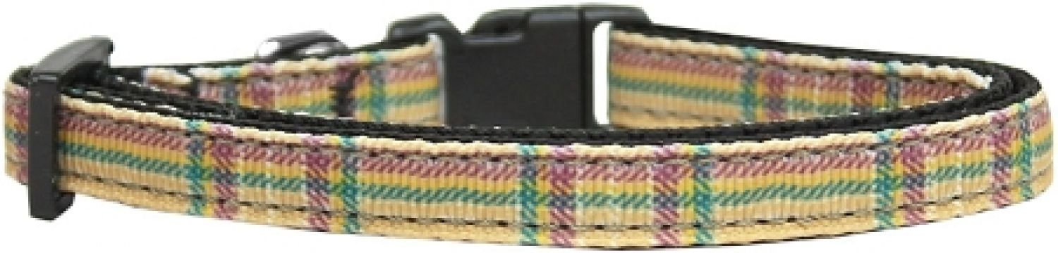 Pet Dog & Cat Nylon Collar or Leash, &quot;Plaids&quot; Khaki Plaid SM Collar