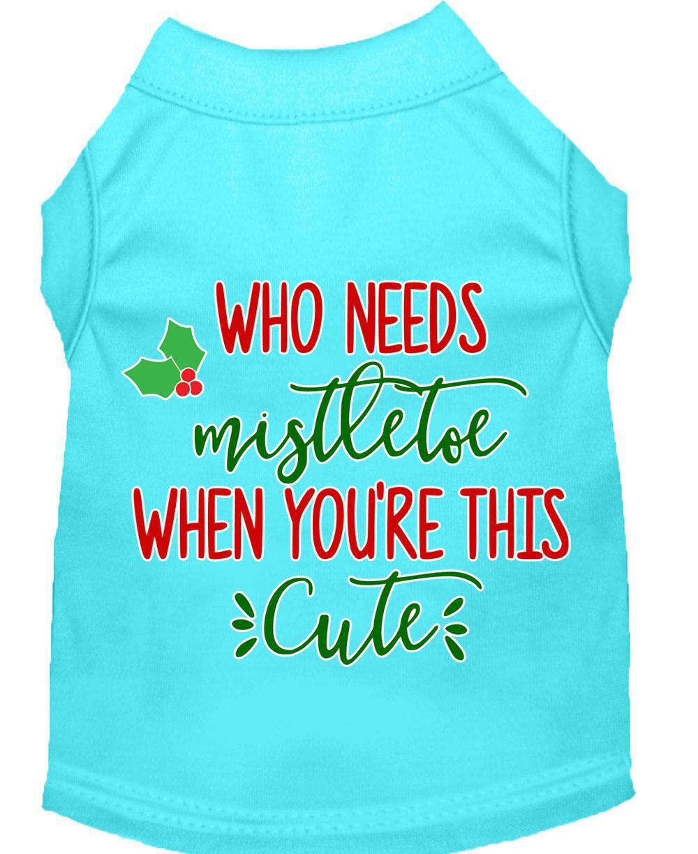 Christmas Pet Dog & Cat Shirt Screen Printed, &quot;Who Needs Mistletoe&quot; Blue MD (6-10 lbs.)