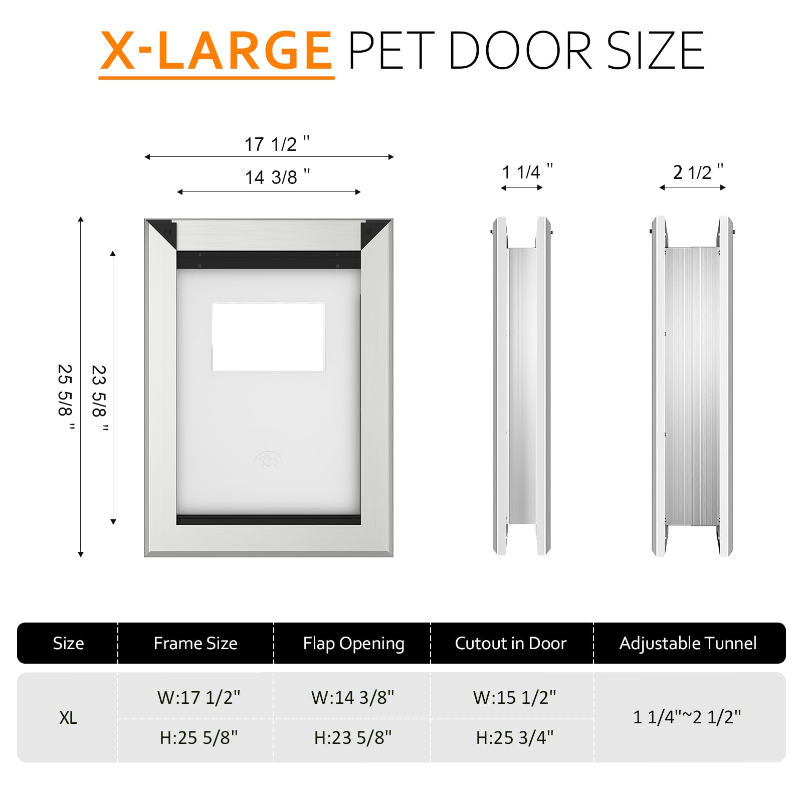 [Classicmacher] Heavy Duty Doggie With Two Sliding Lock Panel, Aluminum Large Dog Door For Exterior Door, Magnetic Double Flaps