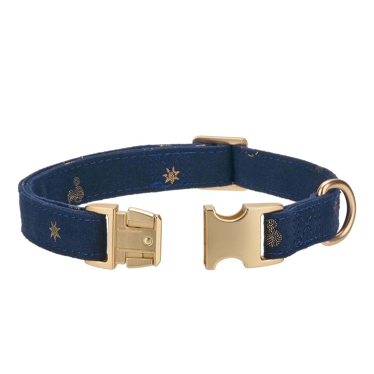 Petiry Cotton Fibric Dog Collar with High Grade Metal Buckle, for Medium Dogs(Dark Blue,Medium:12-19'')